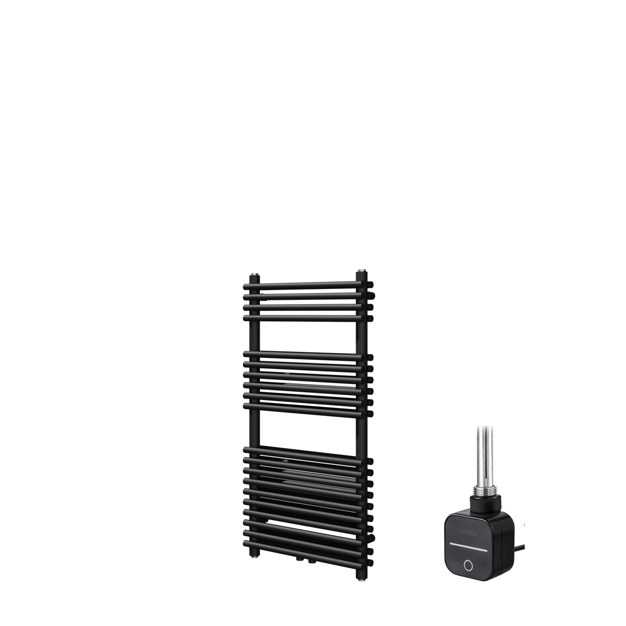 Vipera Alegria dubbele handdoekradiator 50 x 100 cm elektrische verwarming mat zwart zij- en middenaansluiting 800W, weerstand inbegrepen