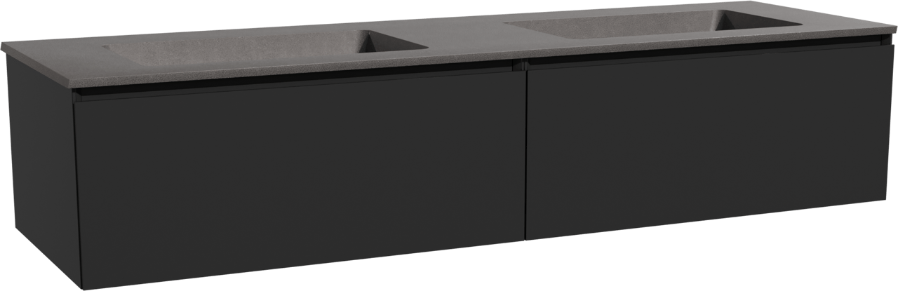 Storke Edge hängendes Möbelstück Set: 170 x 52 cm, Schwarz matt, mit Scuro Doppelwaschtisch, Quarz Schwarz matt