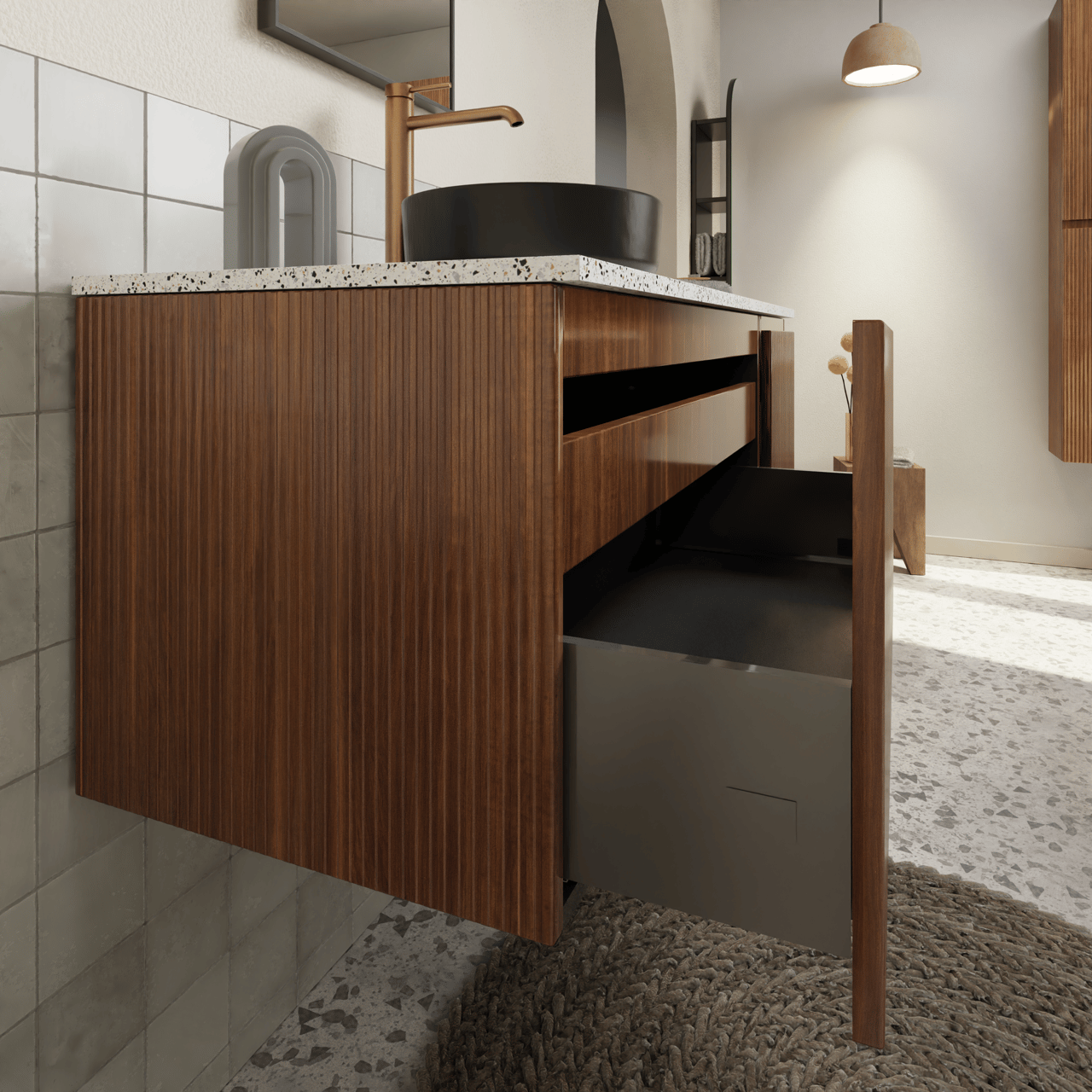 Storke Ribs meuble sous-vasque suspendu 35 x 52 cm noyer