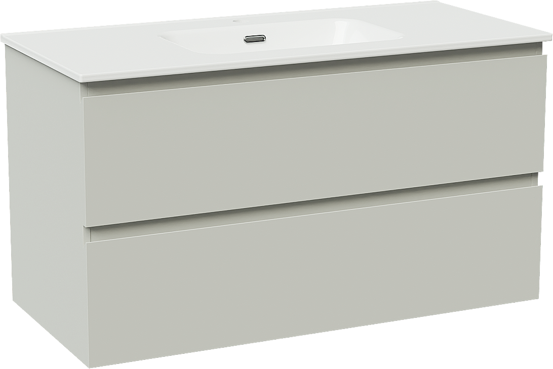 Linie Lado zwevend badkamermeubel 100 x 46 cm greige met Baro enkele wastafel in porselein glanzend wit