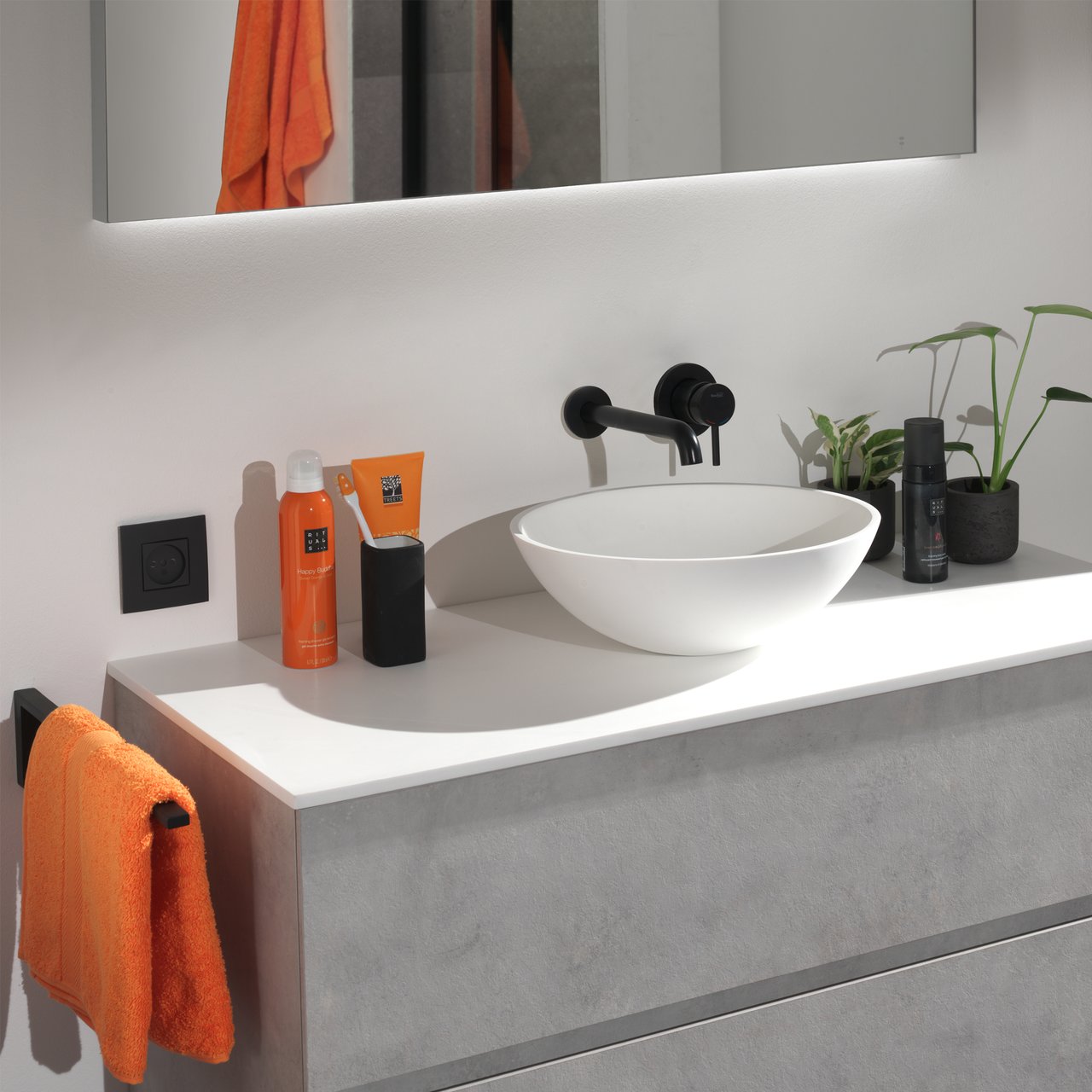 Blaufoss Round robinet de lavabo à encastrer noir mat incl élément intégré