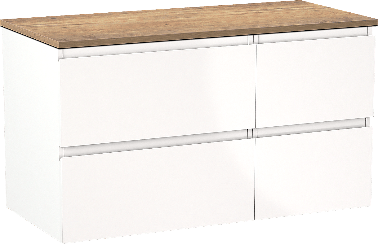 Linie Lado meuble salle de bains suspendu 100 x 46 cm blanc brillant avec Lado tablette simple ou double en mélaminé chêne naturel