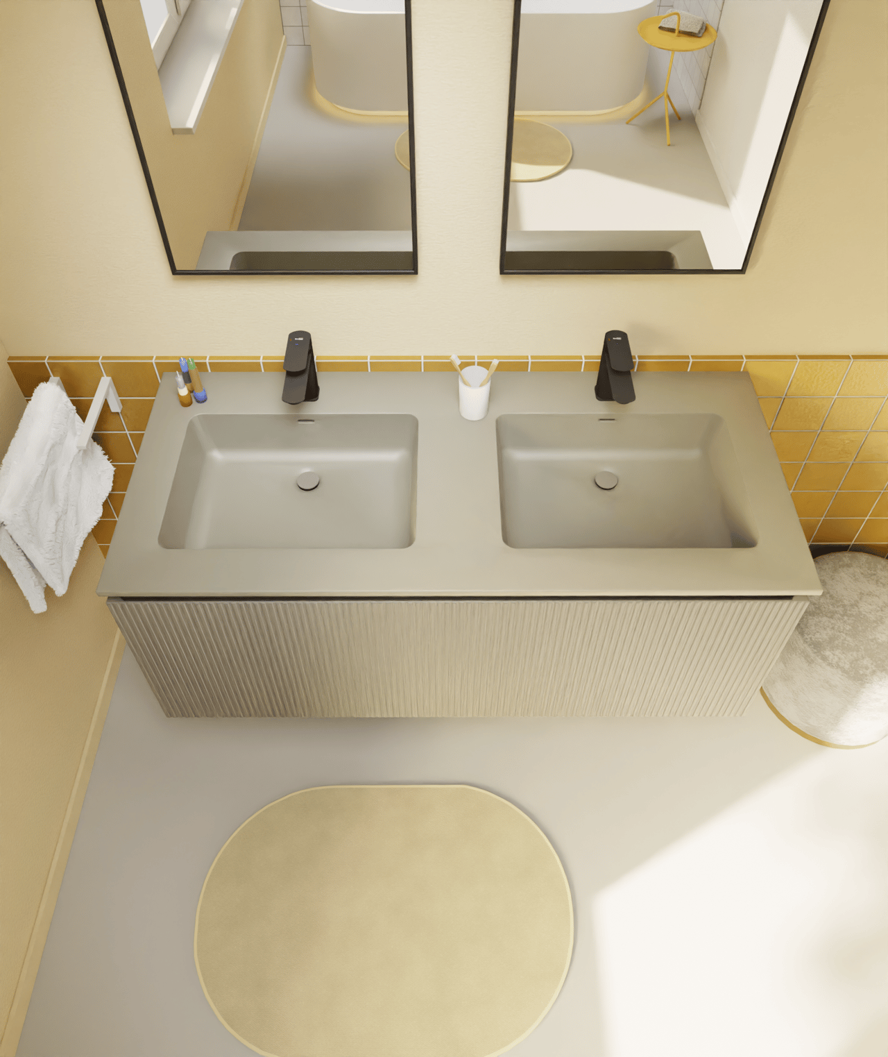 Storke Diva double vasque top solid soie grise matte 120 x 52 cm