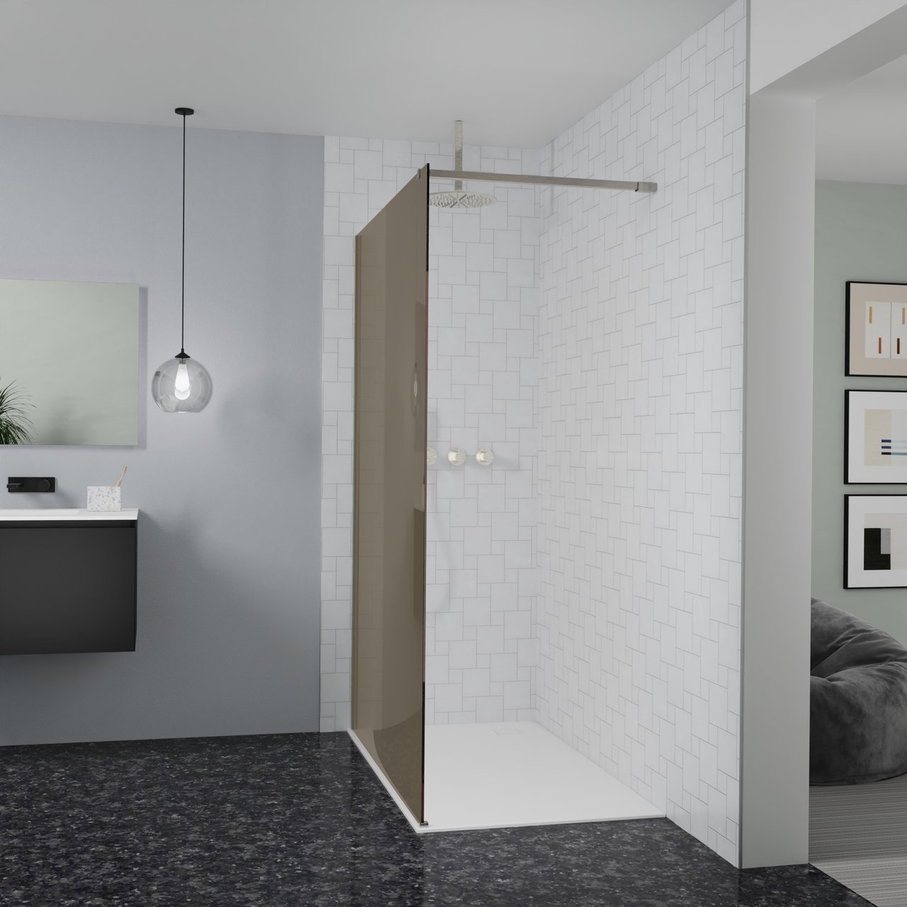 Balmani Modular Walk-In Dusche: 140 x 200 cm, Bronze Glas, Profil Brushed CoolMetal