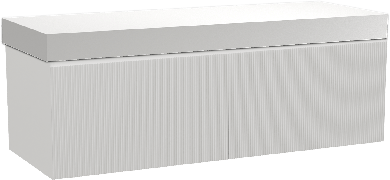 Balmani Fila by Mitra meuble salle de bains suspendu 150 x 55 cm blanc mat avec Dominus tablette simple ou double en solid surface blanc mat, Nervure droite symétrique verticale