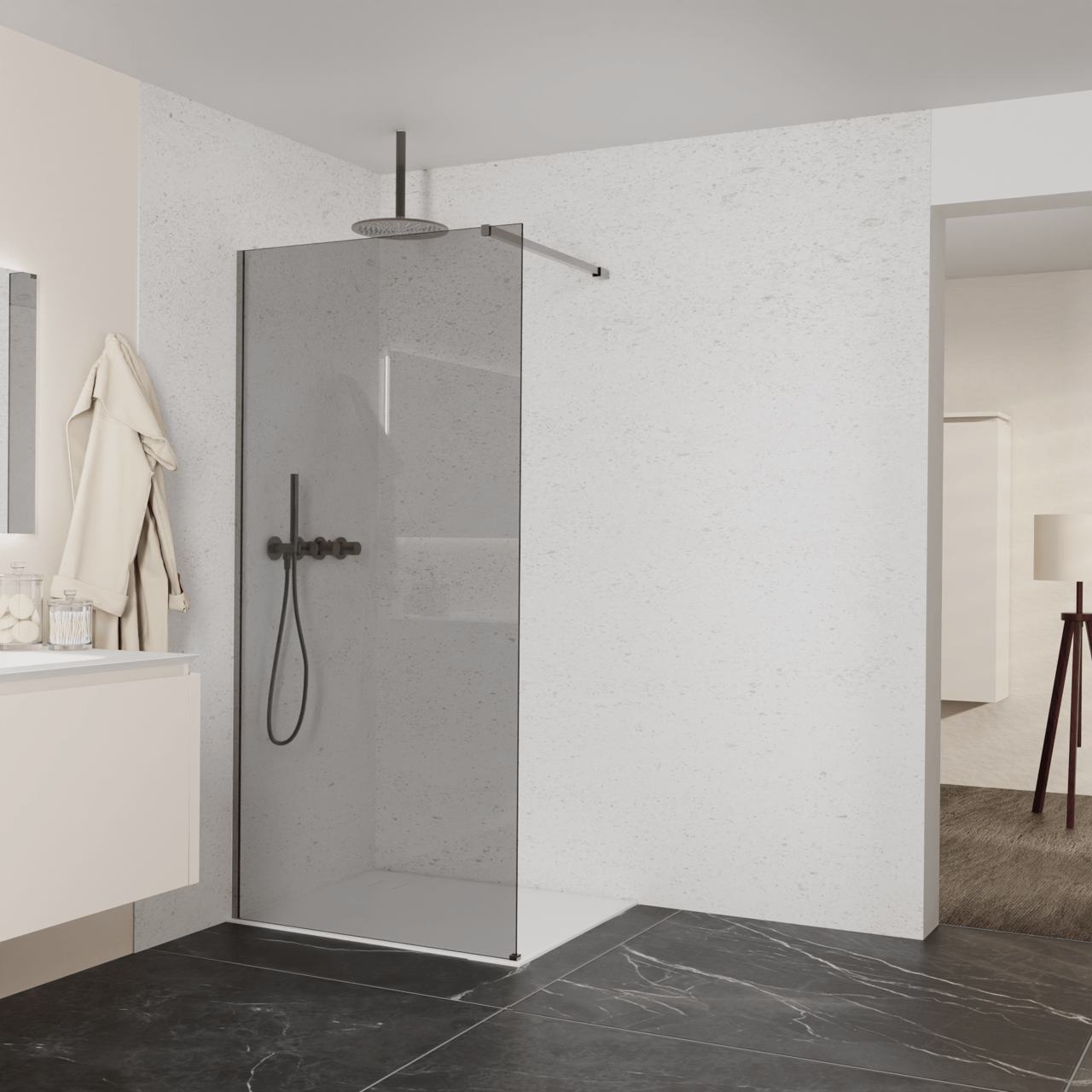 Balmani Modular inloopdouche: 100 x 200 cm, Rookglas, Brushed GunMetal profielen