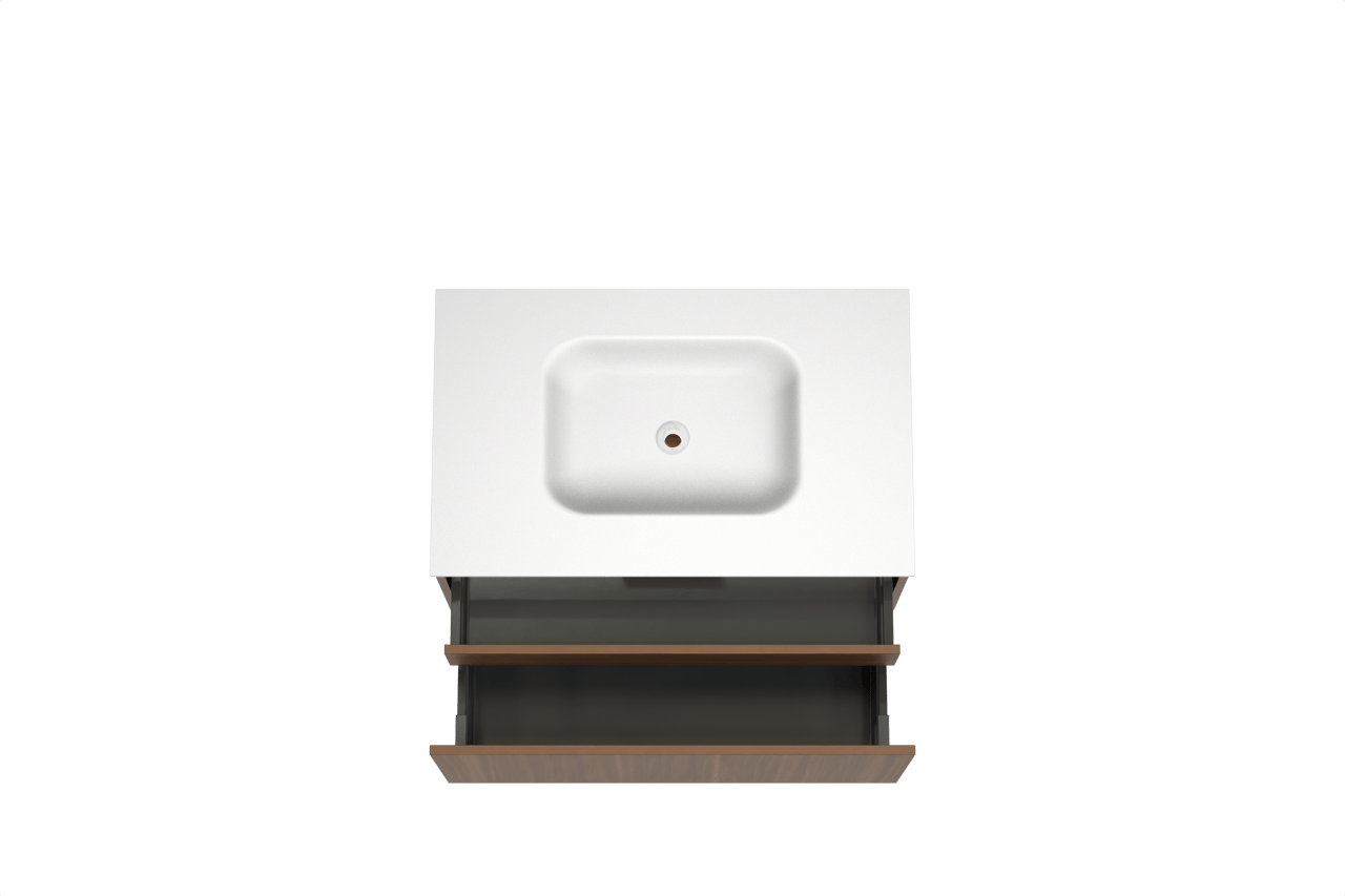 Balmani Sfera hängendes Möbelstück Set: 90 x 55 cm, Amerikanischer Nussbaum, mit Tablo Arcato Einzelwaschtisch, Solid Surface Weiß matt