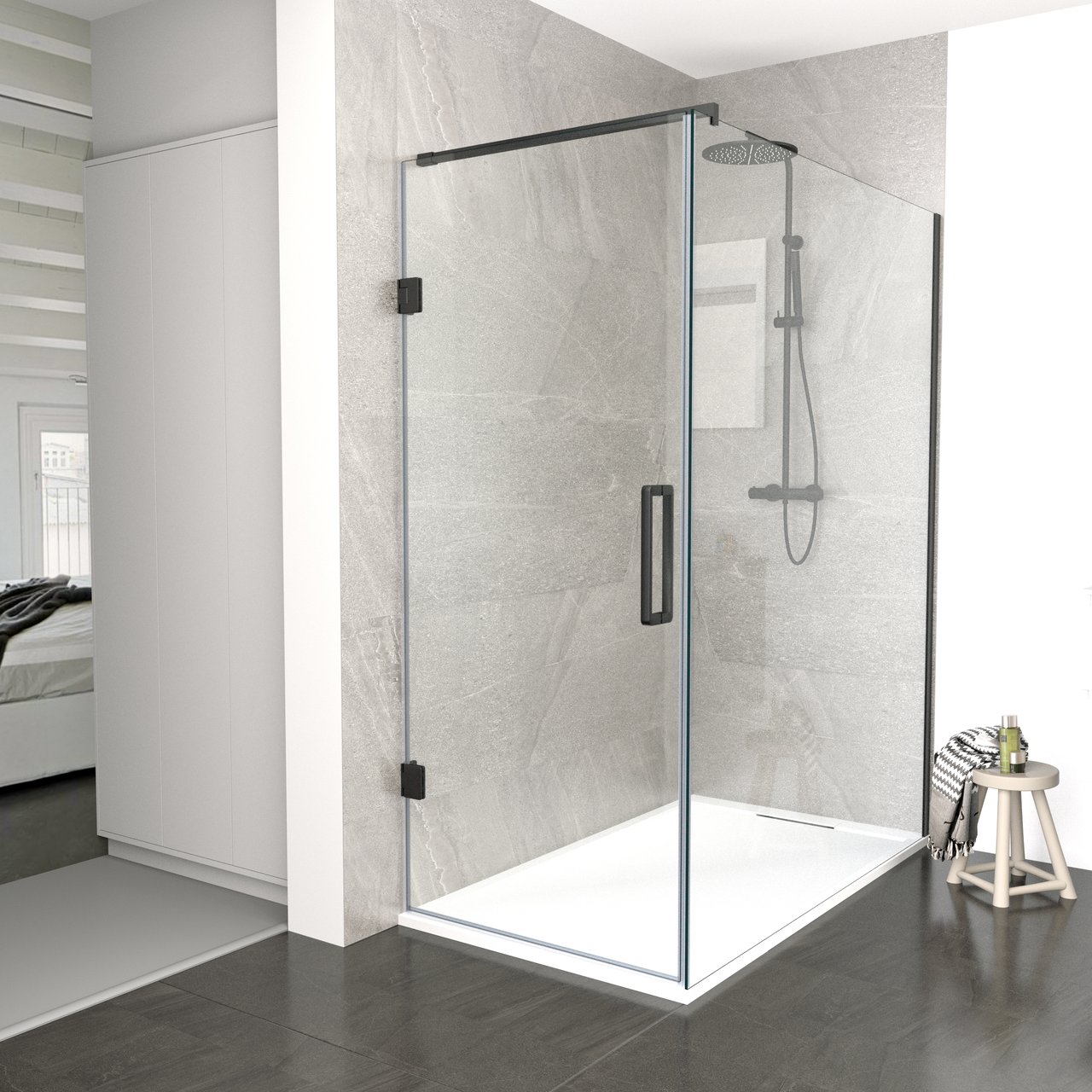 Balmani Modular douchedeur scharnieren en greep mat zwart