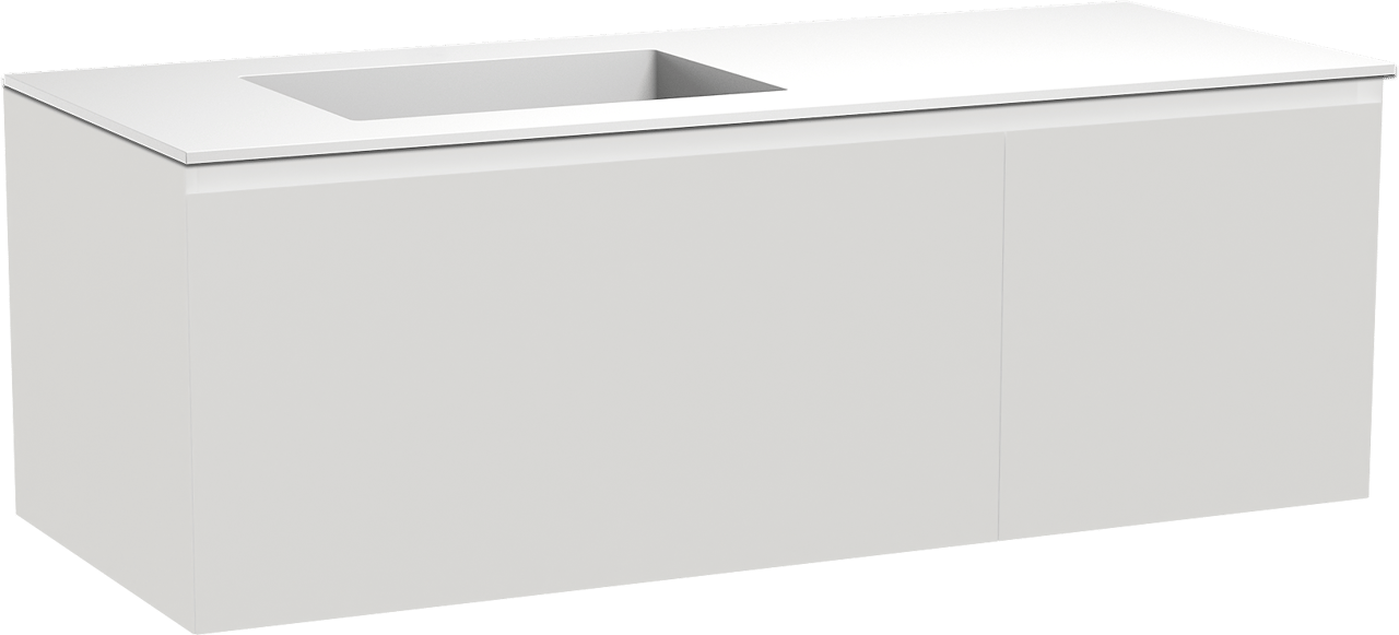 Balmani Idra hängendes Möbelstück Set: 135 x 55 cm, Weiß matt, mit Tablo Stretto Waschtisch links, Solid Surface Weiß matt
