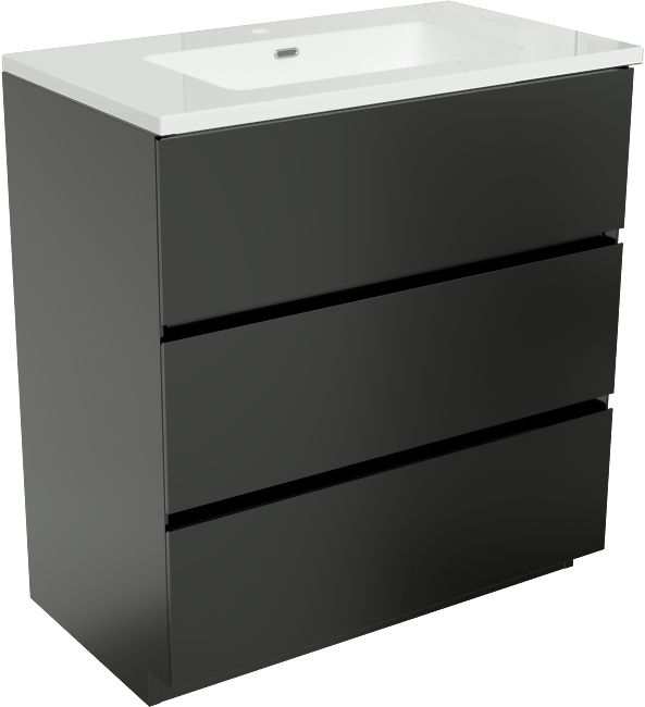 Storke Edge freistehendes Möbelstück Set: 80 x 46 cm, Schwarz matt, mit Diva Einzelwaschtisch, Marmorkomposit Weiß glänzend