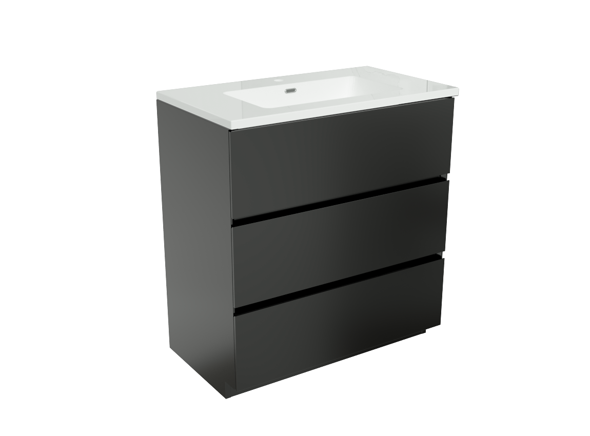 Storke Edge meuble salle de bains à poser 80 x 46 cm noir mat avec Diva plan simple en marbre composite blanc brillant