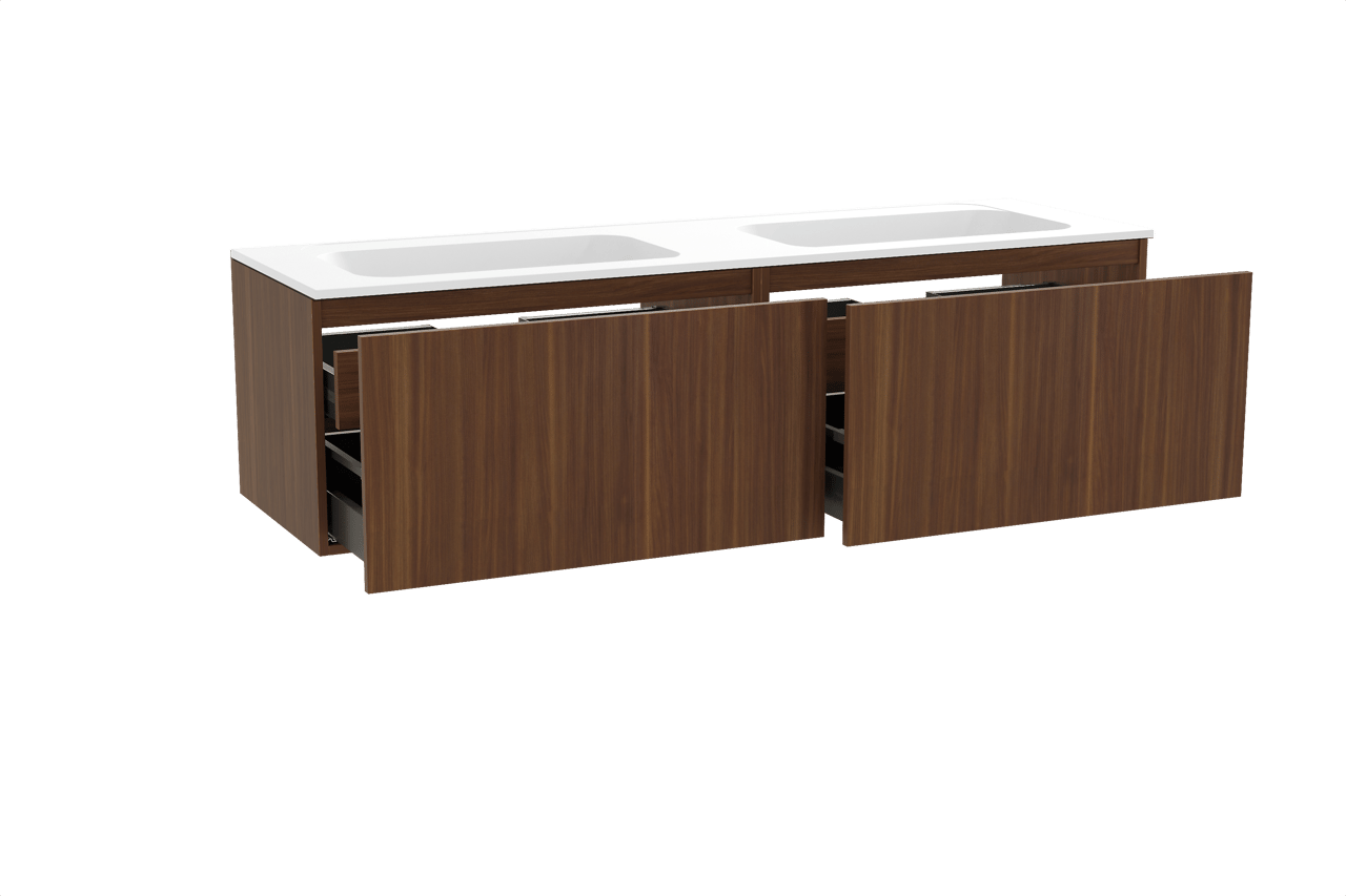 Balmani Sfera meuble salle de bains suspendu 180 x 55 cm noyer américain avec Tablo Strada double vasque en marbre composite blanc mat