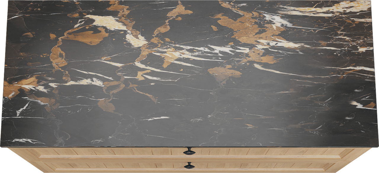 Balmani Lemon staand badkamermeubel 135 x 55 cm, fineer natuur eik met Stretto enkel of dubbel tablet in portoro gold