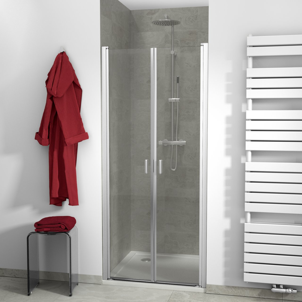 Luca Varess Romeo porte battante 90 x 190 cm verre transparent profil chrome brillant