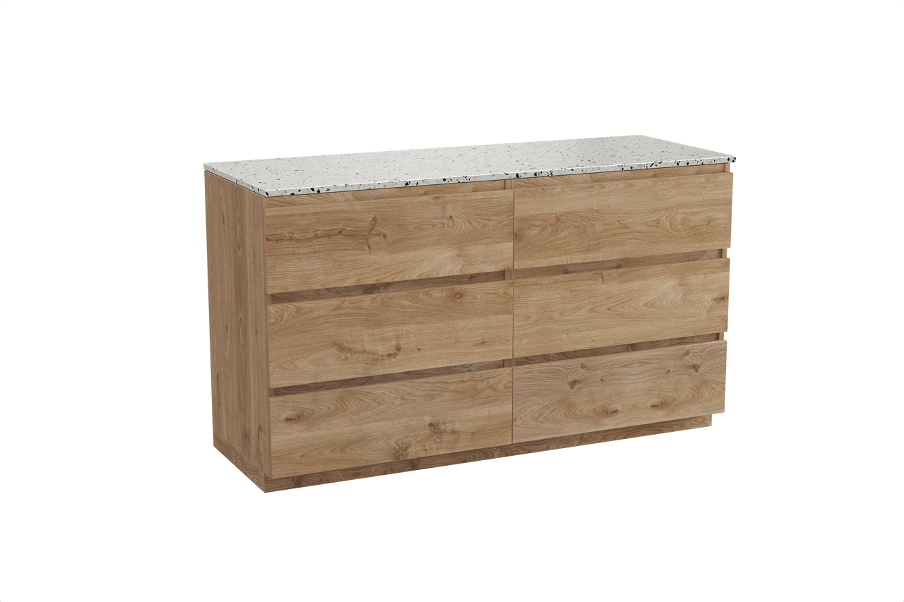 Balmani Lucida meuble salle de bains à poser 150 x 55 cm chêne brut avec Stretto tablette simple ou double en blanc/noir mat terrazzo