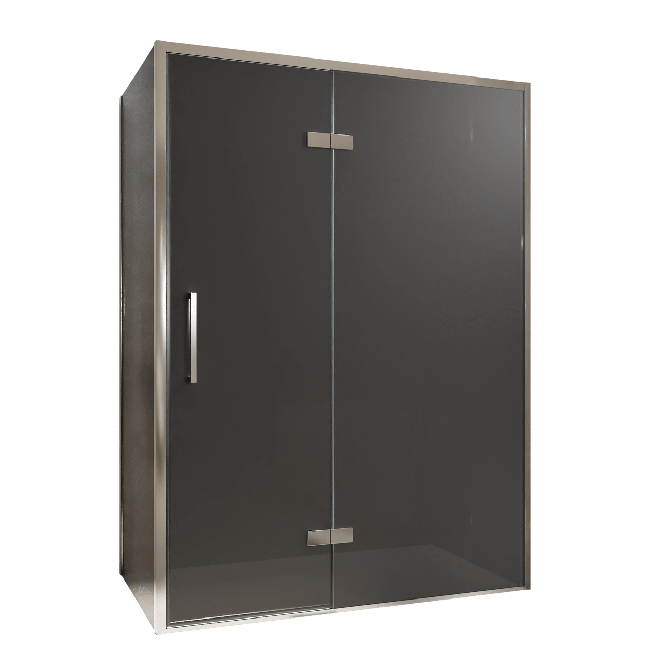 Balmani Senses Design douchehoek met rechtse draaideur en vaste zijwand, 140 x 90 cm, Rookglas, Chroom profielen, met coating