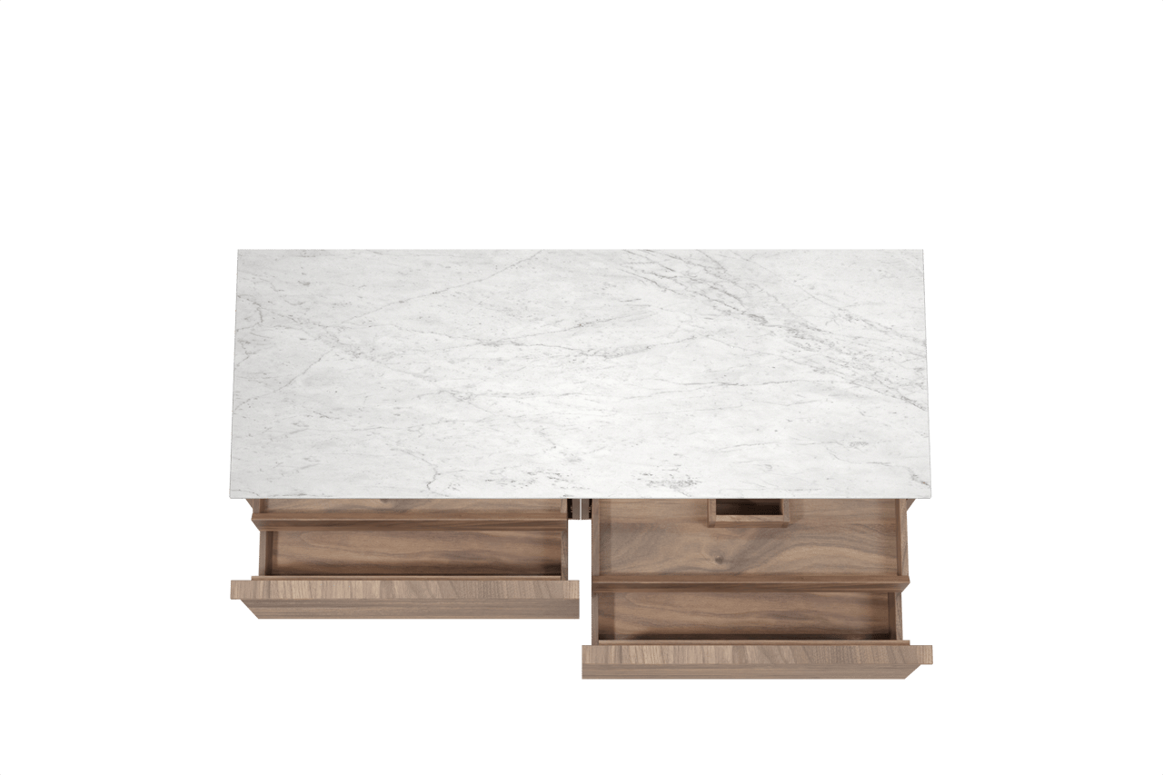 Balmani Forma meuble salle de bains suspendu 150 x 55 cm noyer américain avec Stretto tablette simple ou double en marbre carrare, Nervure droite symétrique horizontale