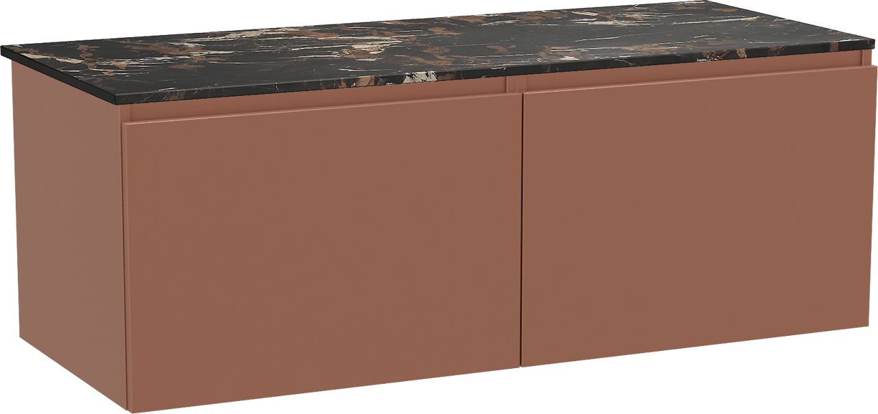 Balmani Sfera hängendes Möbelstück Set: 135 x 55 cm, Cotto, mit Stretto Einzel- oder Doppel Waschtischplatte, Marmor Portoro Gold