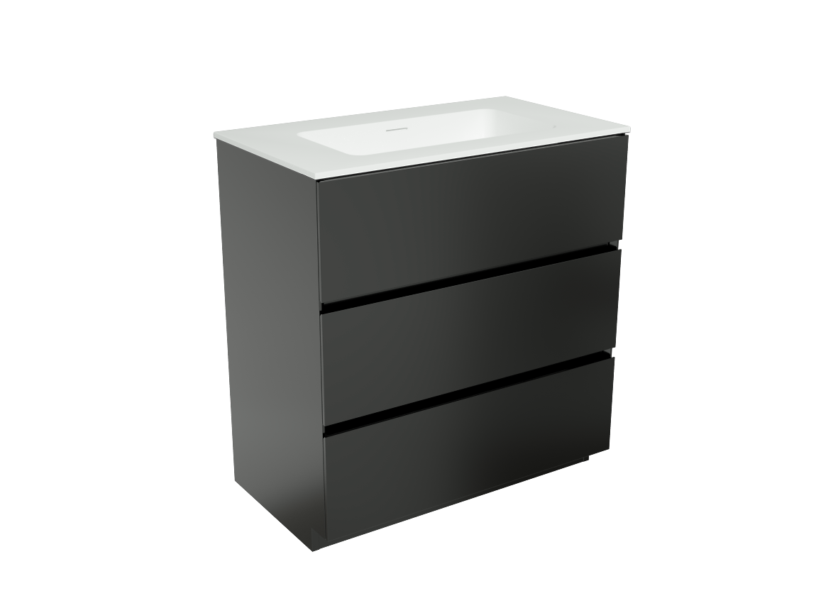 Storke Edge meuble salle de bains à poser 80 x 46 cm noir mat avec Mata plan simple en solid surface blanc mat