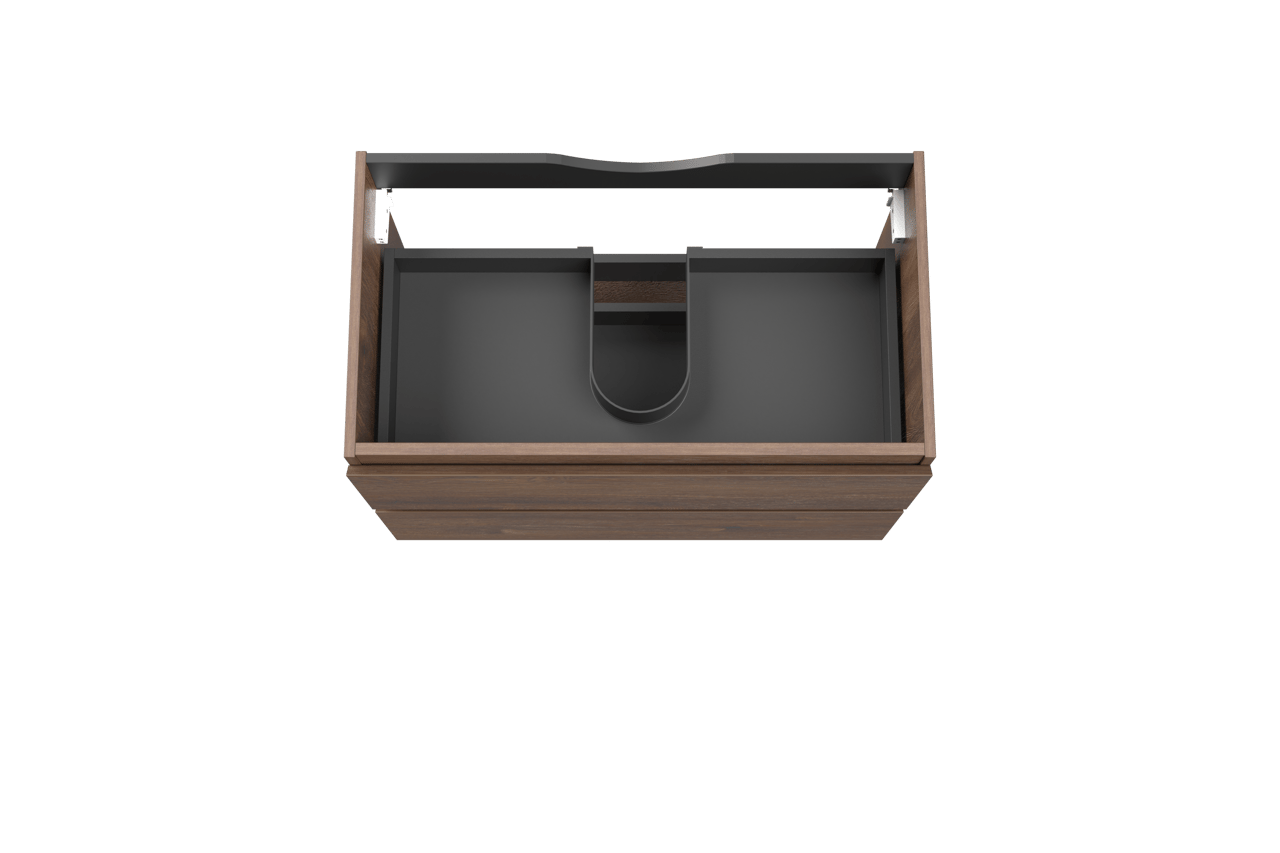 Linie Lado hängender Waschbeckenunterschrank: 80 x 46 cm, braune Eiche, 2 Schubladen