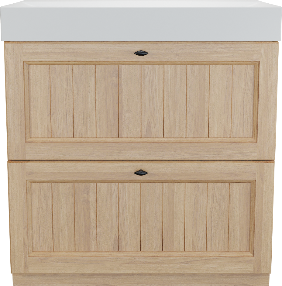 Balmani Lemon staand badkamermeubel 90 x 55 cm, fineer natuur eik met Wave enkele wastafel in mat wit