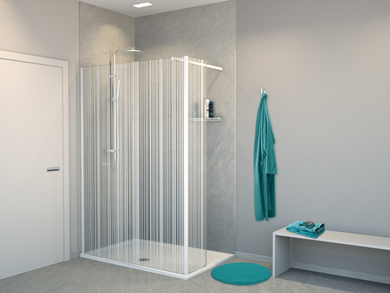 Balmani BMSS inloopdouche met vaste zijwand 140 x 200 cm barcode wit glas mat wit profiel