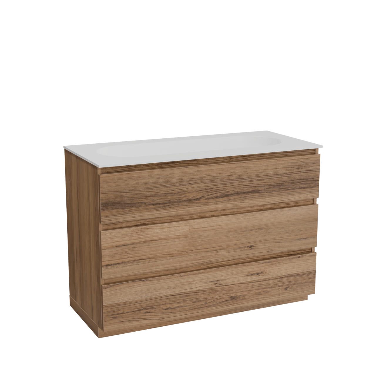 Balmani Lucida meuble salle de bains à poser 120 x 55 cm teck avec Tablo Oval plan simple pour 2 trous de robinet en solid surface blanc mat