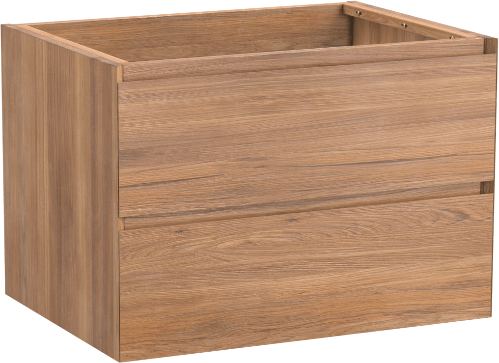 Balmani Mitra hängender Waschbeckenunterschrank: 75 x 55 cm, Teak, 2 Schubladen