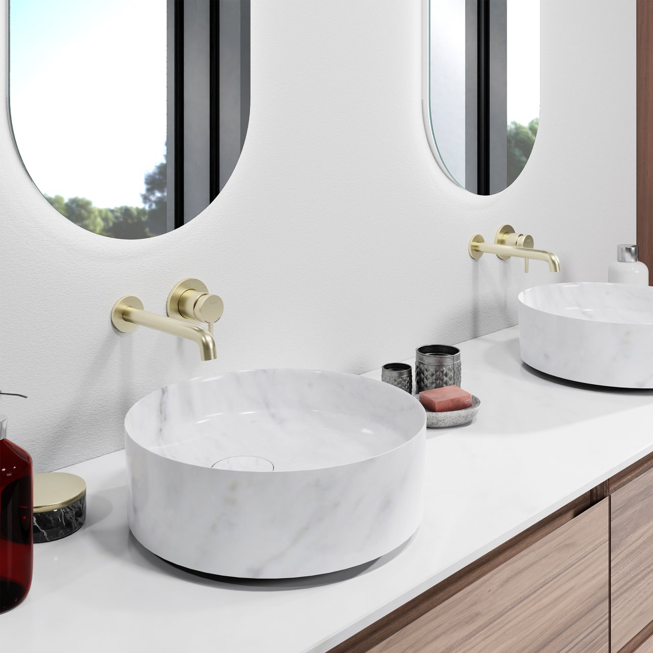 Blaufoss Round inbouw wastafelkraan Brushed Champagne Gold incl. inbouwelement