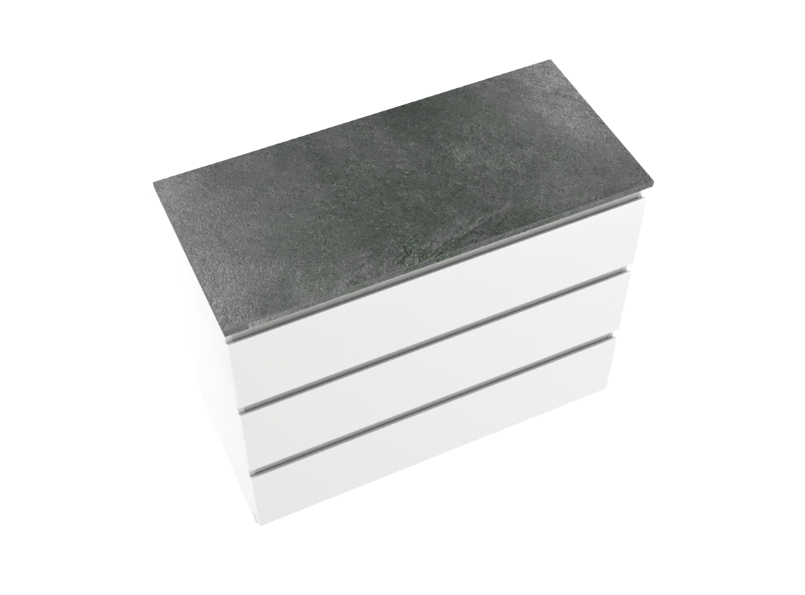 Linie Lado freistehendes Möbelstück Set: 100 x 46 cm, Weiß glänzend, mit Lado Einzel- oder Doppel Waschtischplatte, Melamin Schiefergrau