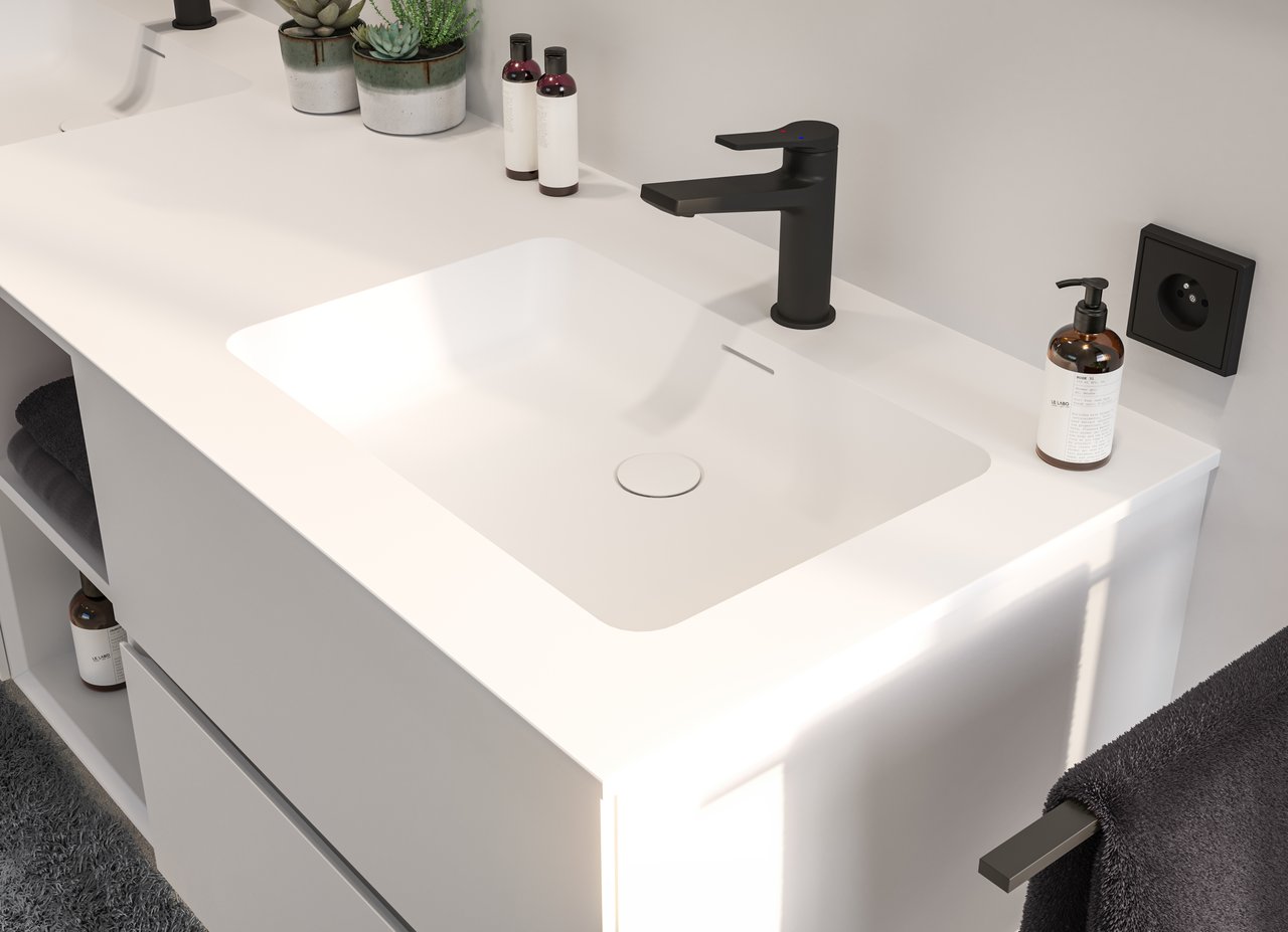 Storke Mata dubbele wastafel matte solid surface 165 x 52 cm