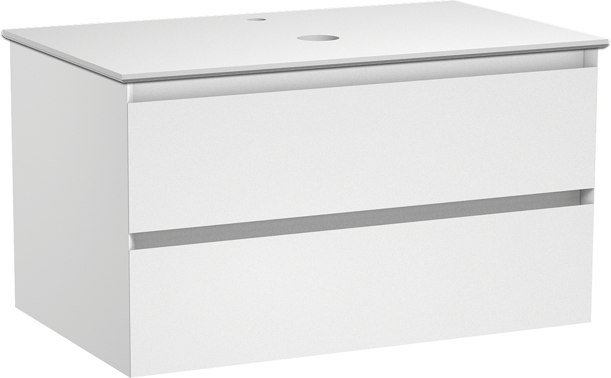 Balmani Mitra meuble salle de bains suspendu 90 x 55 cm blanc mat avec Facetta tablette simple en solid surface blanc mat