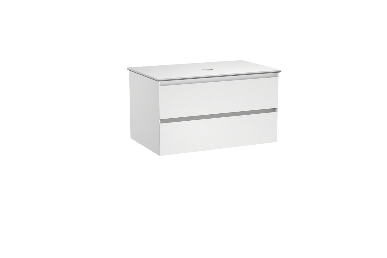 Balmani Mitra zwevend badkamermeubel 90 x 55 cm mat wit met Facetta enkel tablet in solid surface mat wit