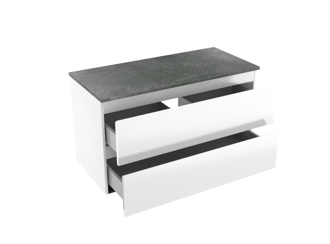 Linie Lado zwevend badkamermeubel 100 x 46 cm glanzend wit met Lado enkel of dubbel tablet in melamine leisteen grijs