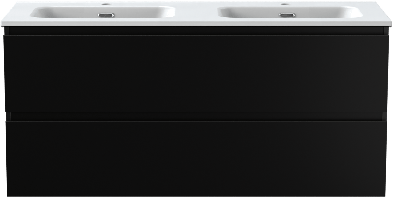 Linie Lado zwevend badmeubel 120 x 46 cm mat zwart met Baro dubbele wastafel in porselein mat wit