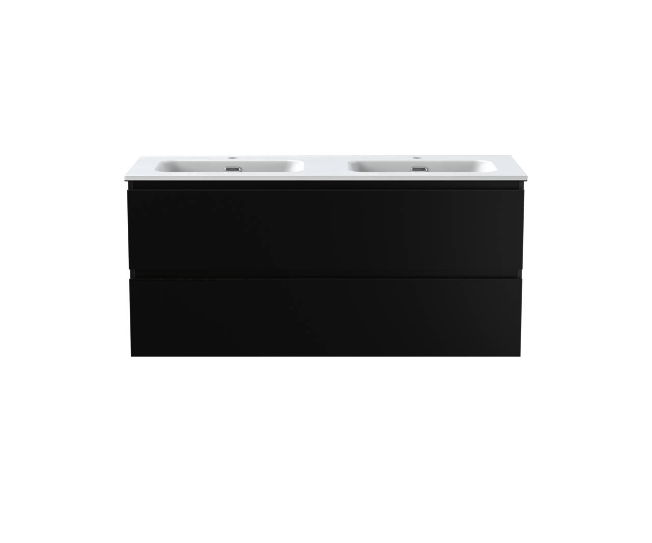 Linie Lado hängendes Möbelstück Set: 120 x 46 cm, Schwarz matt, mit Baro Doppelwaschtisch, Porzellan Weiß matt