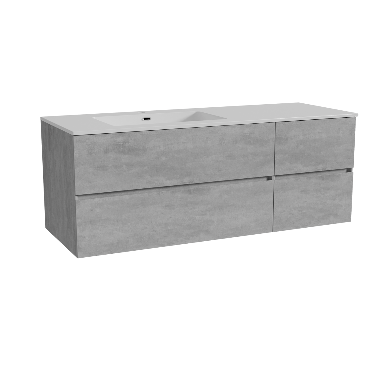 Storke Edge zwevend badmeubel 140 x 52 cm beton donkergrijs met Diva asymmetrisch linkse wastafel in composietmarmer hoogglans wit