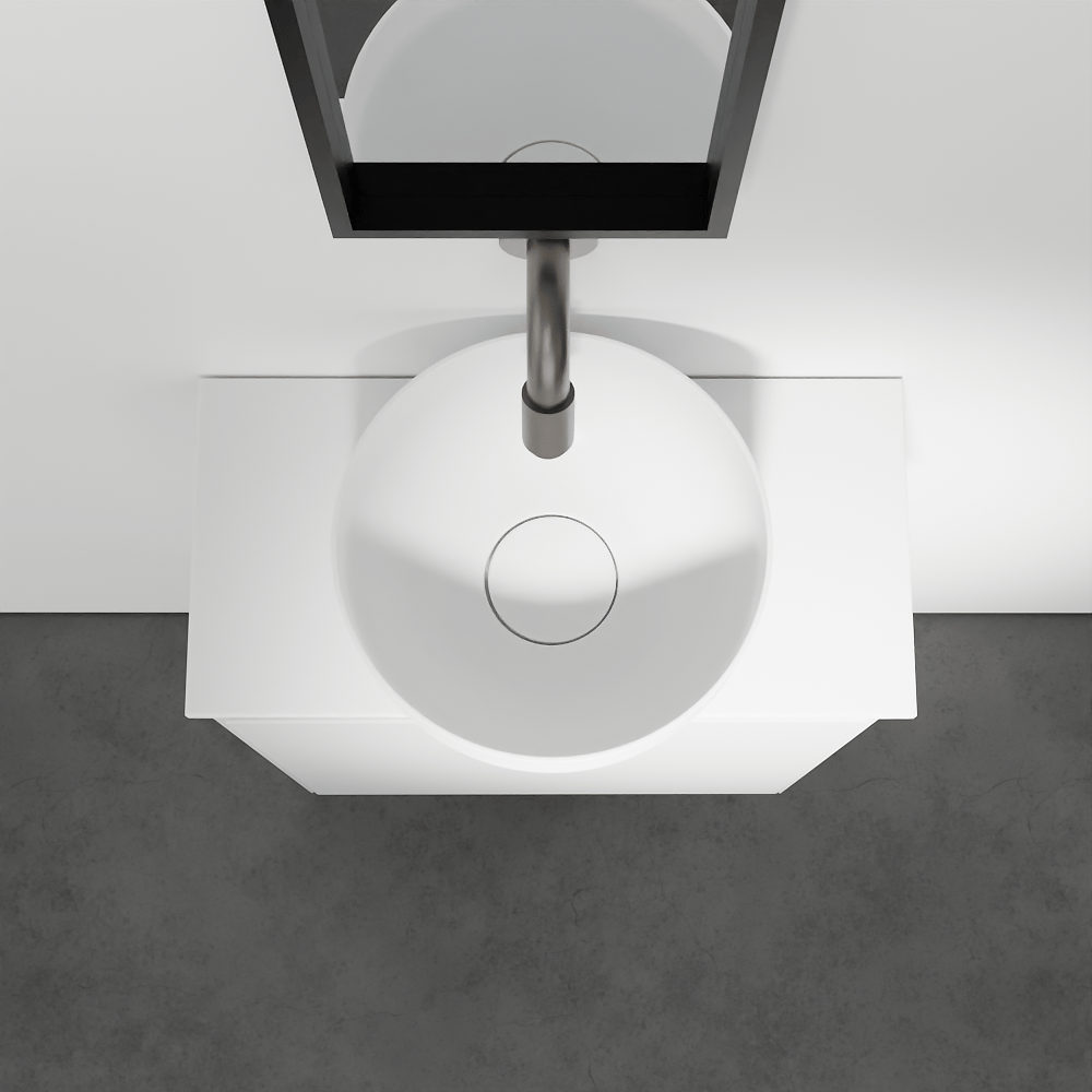 Balmani Mitra zwevend toiletmeubel 42 x 21 cm mat wit met Facetta tablet en Bowl waskom in matte Solid Surface
