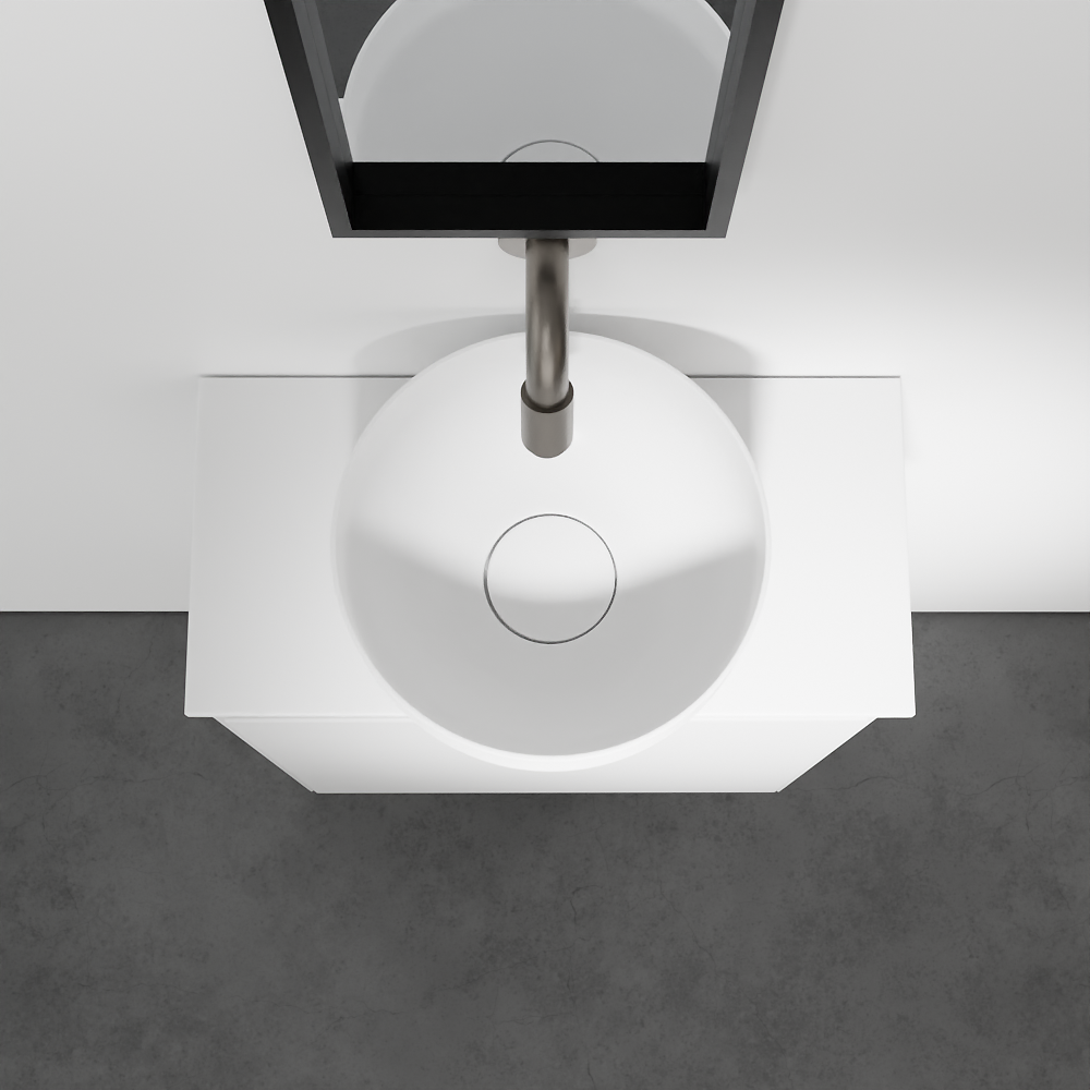 Balmani Mitra zwevend toiletmeubel 42 x 21 cm mat wit met Facetta tablet en Bowl waskom in matte Solid Surface