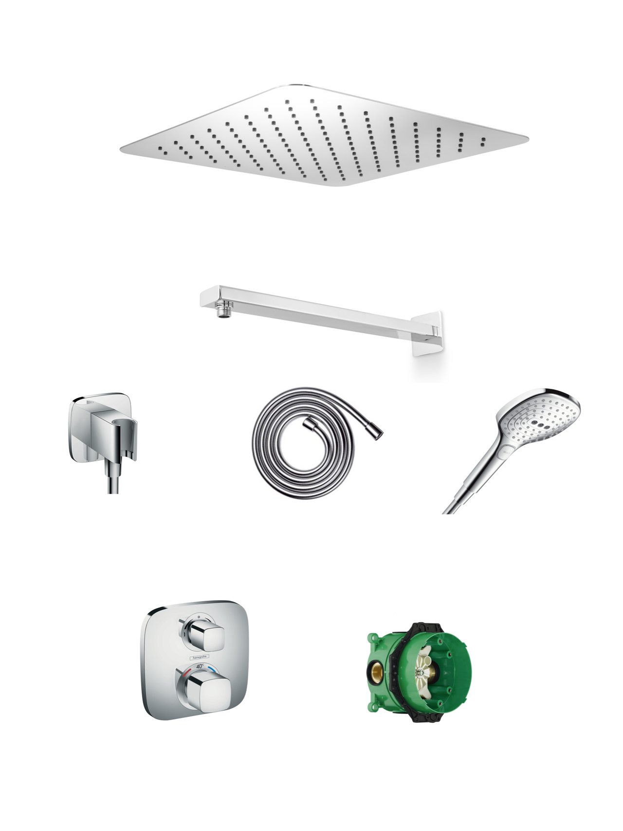 Hansgrohe Ecostat E thermostatische inbouw regendoucheset met vierkante regendouchekop 40 cm Glanzend Chroom