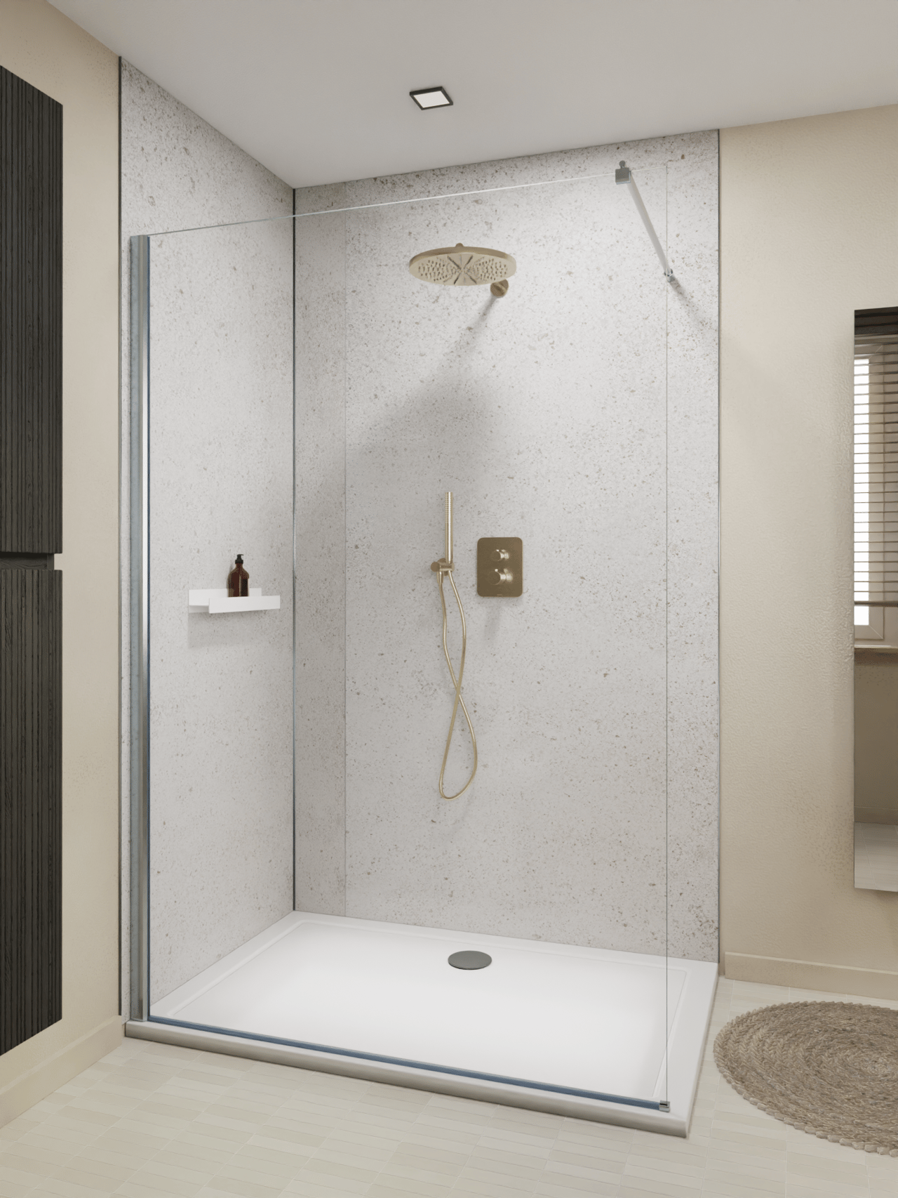 Luca Varess Artdeco douchewandpaneel 90 x 244 cm alu-composiet mat witte terrazzo