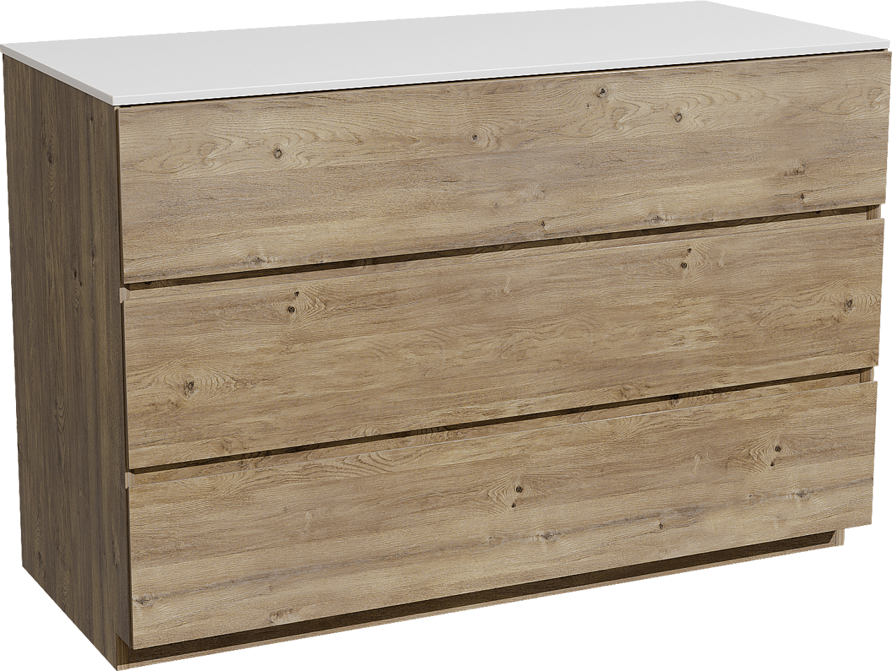 Storke Edge staand badkamermeubel 120 x 52 cm ruwe eik met Tavola enkel of dubbel tablet in solid surface mat wit