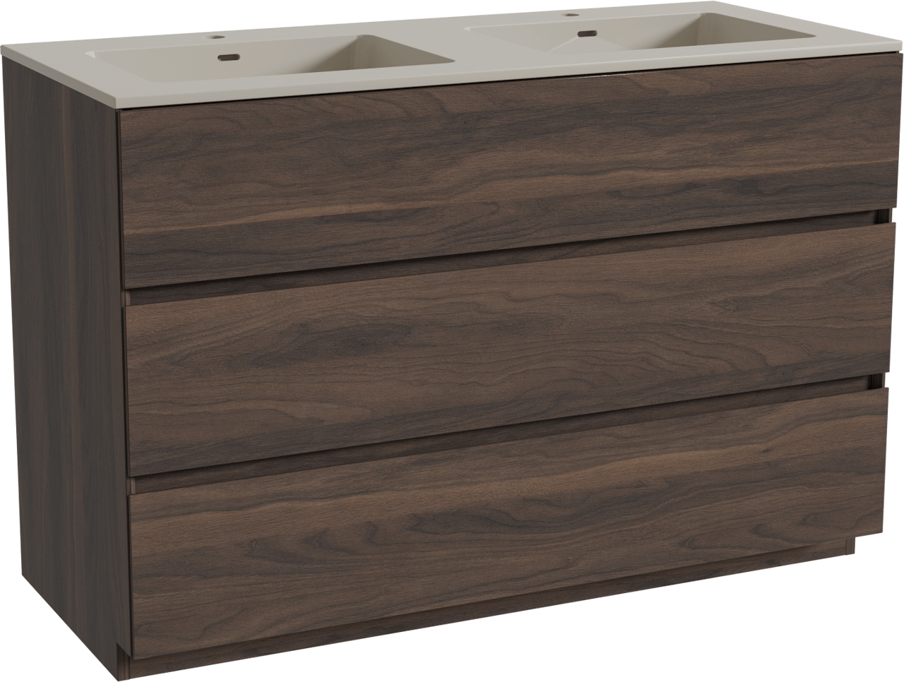 Storke Edge freistehendes Möbelstück Set: 120 x 52 cm, Nussbaum, mit Diva Doppelwaschtisch, Top Solid Seidengrau