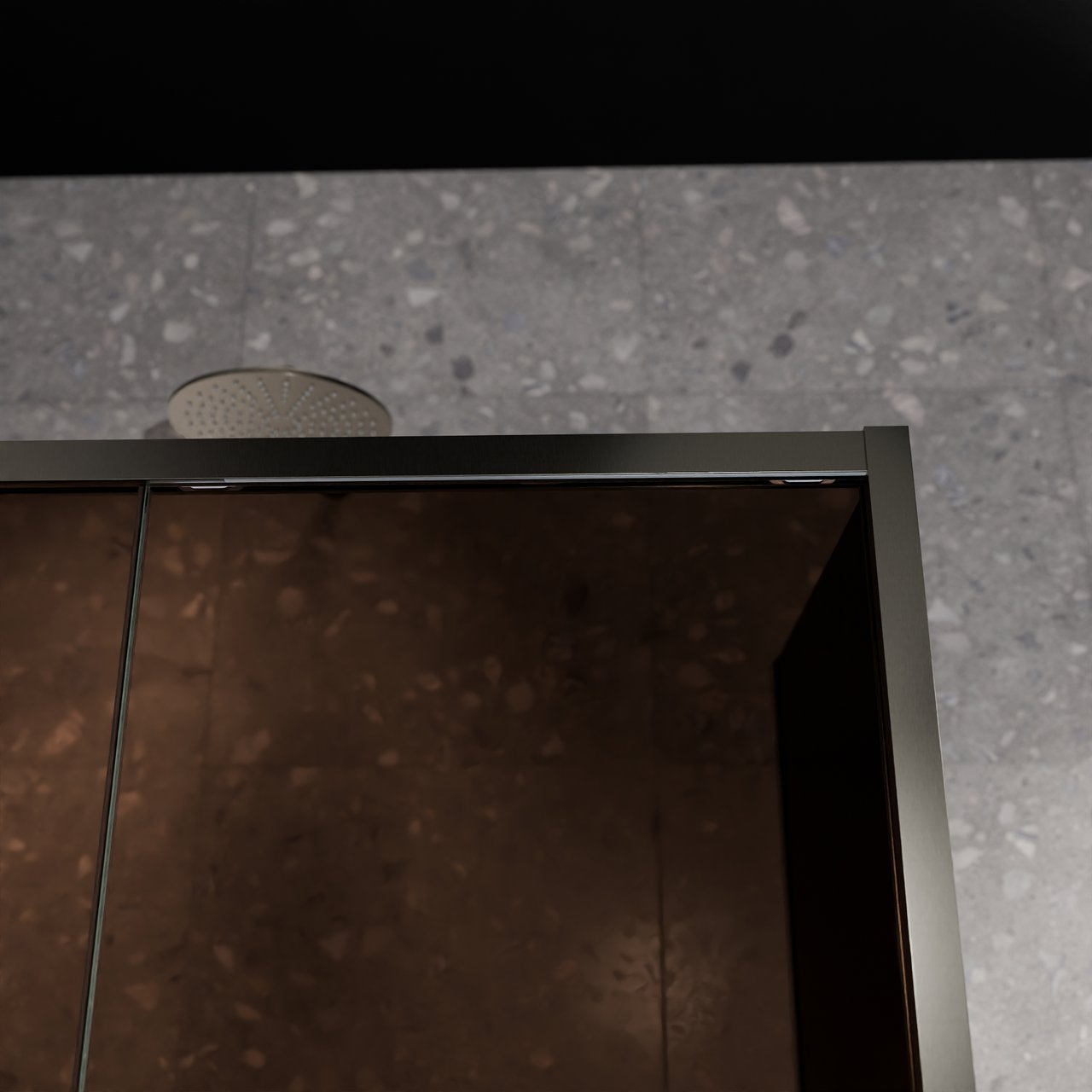 Balmani Senses Design Eckdusche: Schiebetür (Links) mit fixierte Seitenwand, 140 x 100 cm, Bronze, Profil Brushed GunMetal