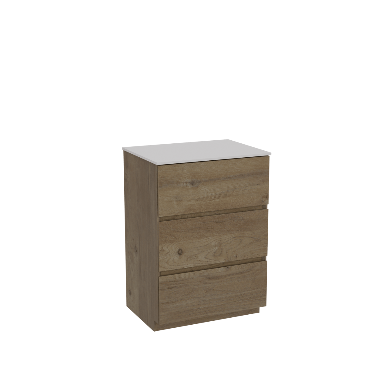 Storke Edge freistehendes Möbelstück Set: 60 x 46 cm, Rohe Eiche, mit Tavola Einzel Waschtischplatte, Solid Surface Weiß matt