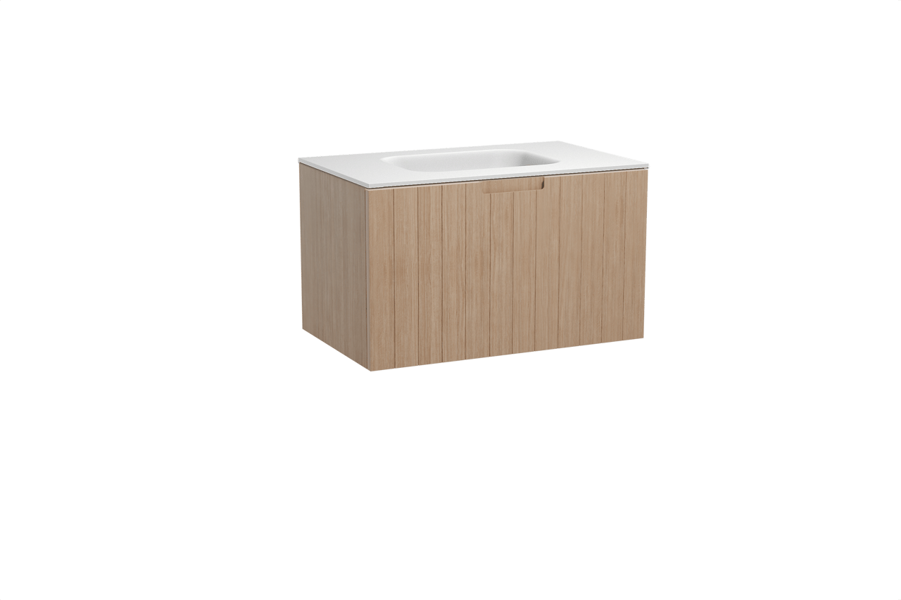 Balmani Adagio meuble salle de bains suspendu 90 x 55 cm chêne vieilli avec Tablo Arcato plan simple en solid surface blanc mat