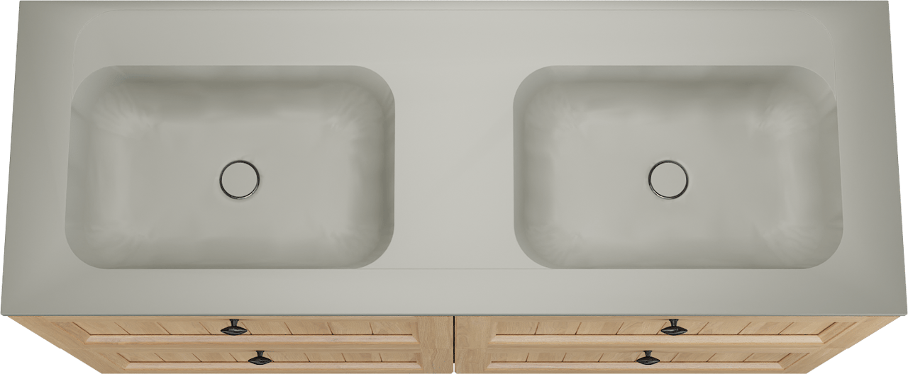 Balmani Lemon staand badkamermeubel 150 x 55 cm, fineer natuur eik met Tablo Strada dubbele wastafel in zijdegrijs