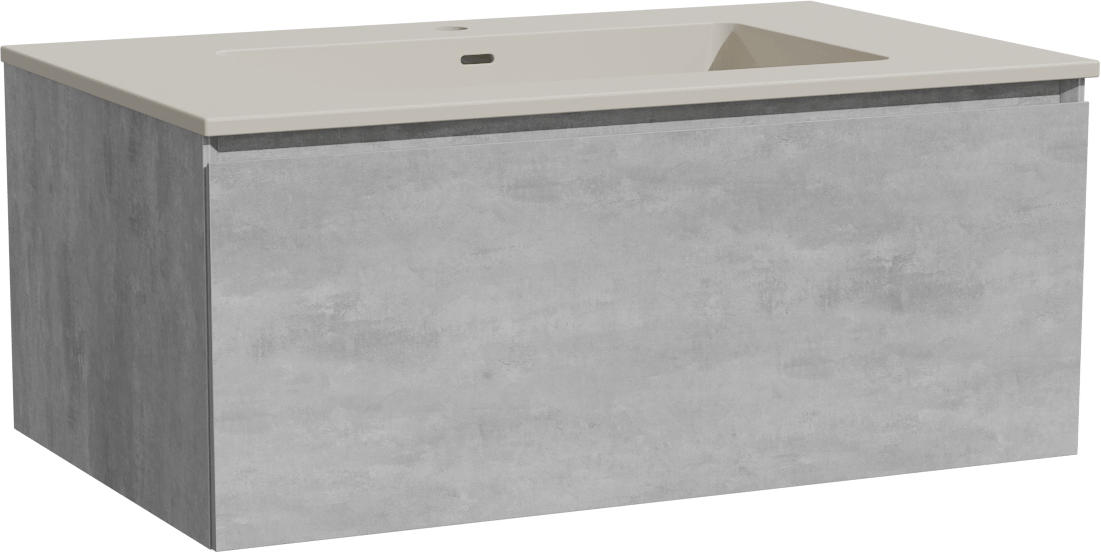 Storke Edge zwevend badmeubel 85 x 52 cm beton donkergrijs met Diva enkele wastafel in top solid zijdegrijs