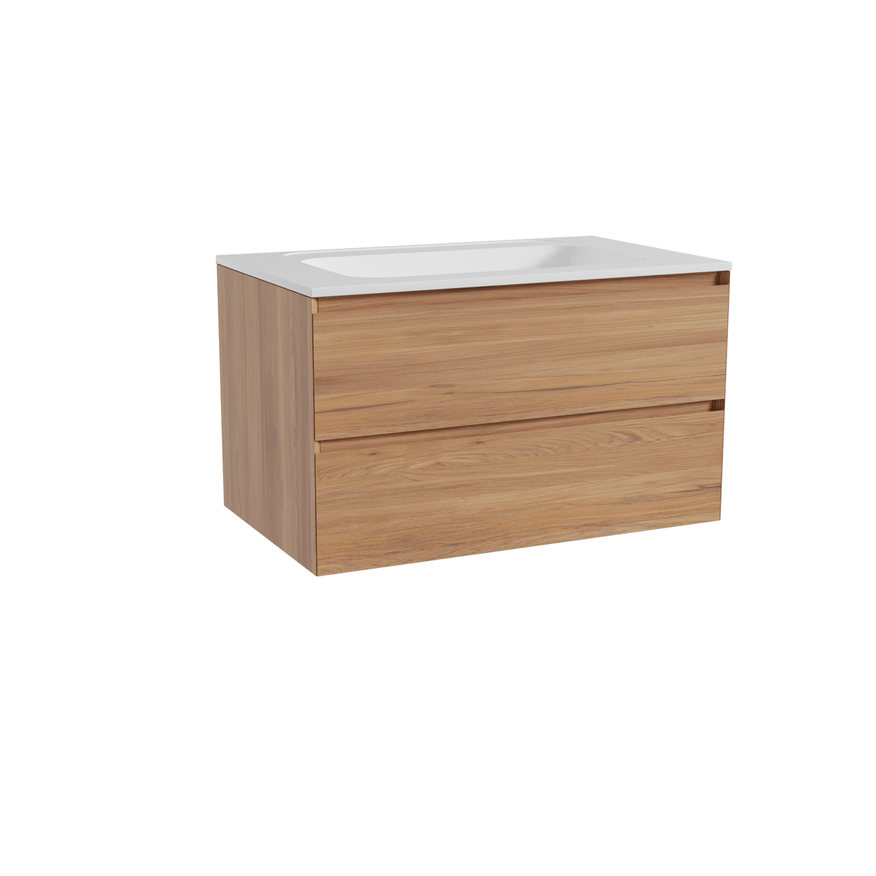 Balmani Mitra hängendes Möbelstück Set: 90 x 55 cm, Teak, mit Tablo Strada Einzelwaschtisch, Marmorkomposit Weiß glänzend