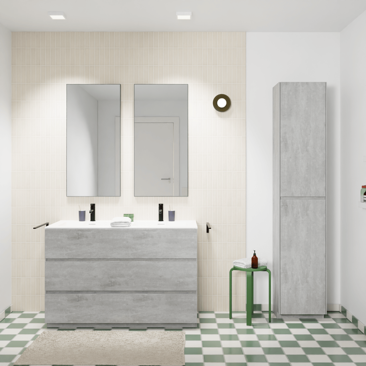 Storke Edge staand badmeubel 120 x 52 cm beton donkergrijs met Mata dubbele wastafel in solid surface mat wit